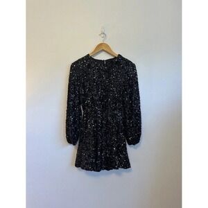 NWT Anthropologie x Maeve Black Sequin Long Sleeve Mini Dress | Size XS Petite